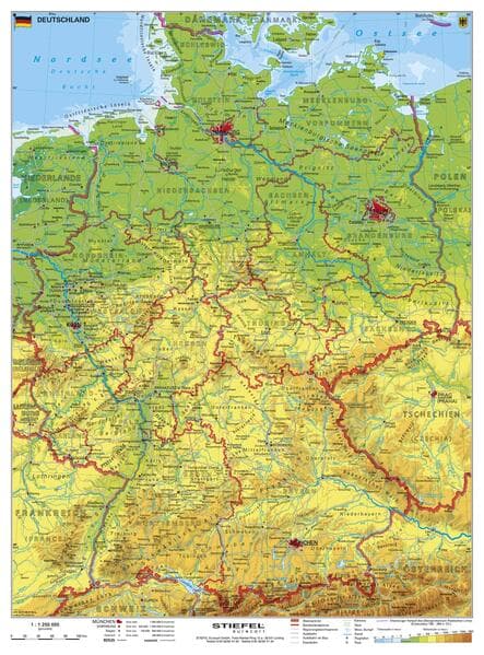 Deutschland, physisch 1 : 1 100 000. Wandkarte Kleinformat ohne Metallstäbe