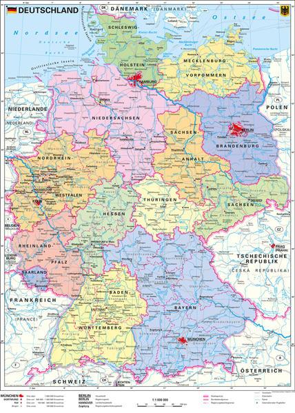 Deutschland, politisch 1 : 1 000 000. Wandkarte Kleinformat ohne Metallstäbe