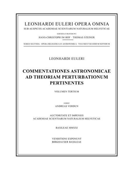 Commentationes astronomicae ad theoriam perturbationum pertinentes 3rd part