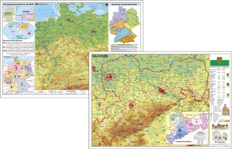 Deutschland physisch / Sachsen physisch. DUO-Schreibunterlage