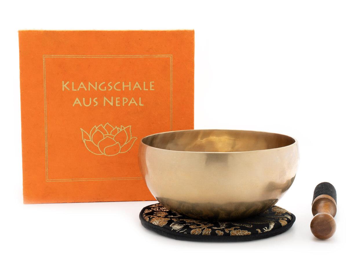 Klangschale in terracotta Geschenkbox L mit Lotus-Aufdruck und Zubehör