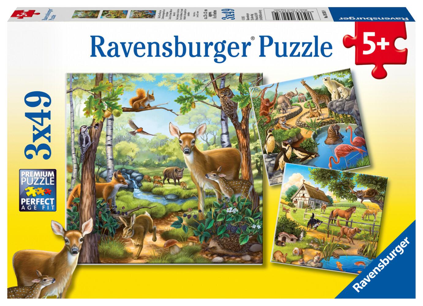 Wald-/Zoo-/Haustiere. Puzzle 3 X 49 Teile