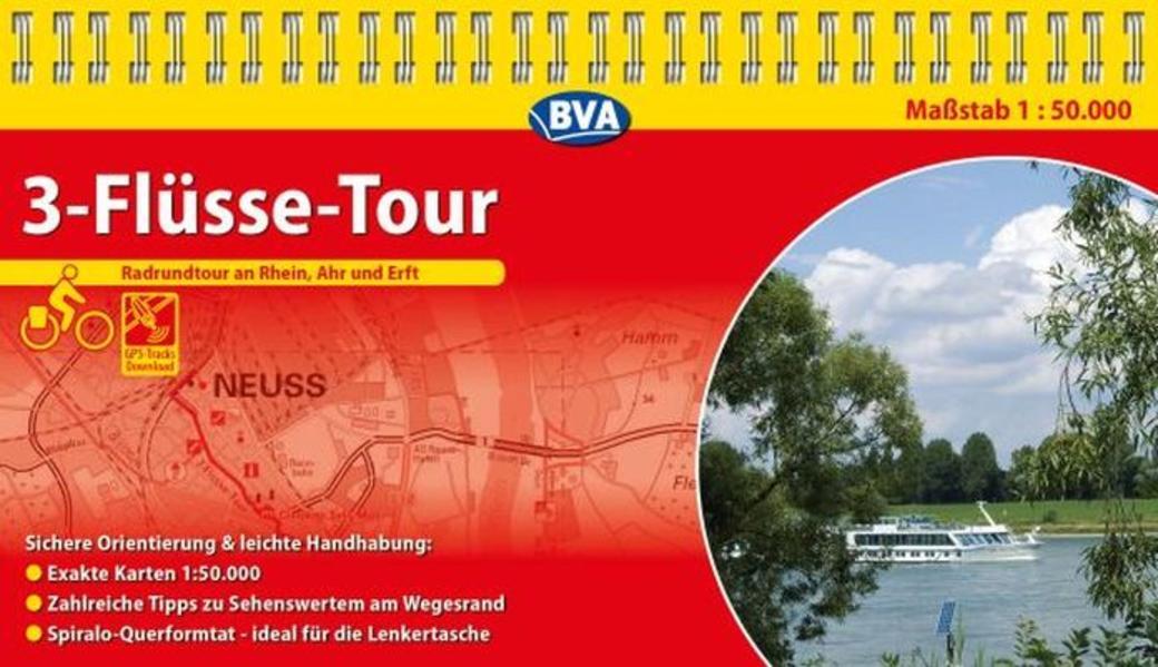 3-Flüsse-Tour Radrundtour an Rhein, Ahr und Erft 1 : 50 000 Radwanderkarte