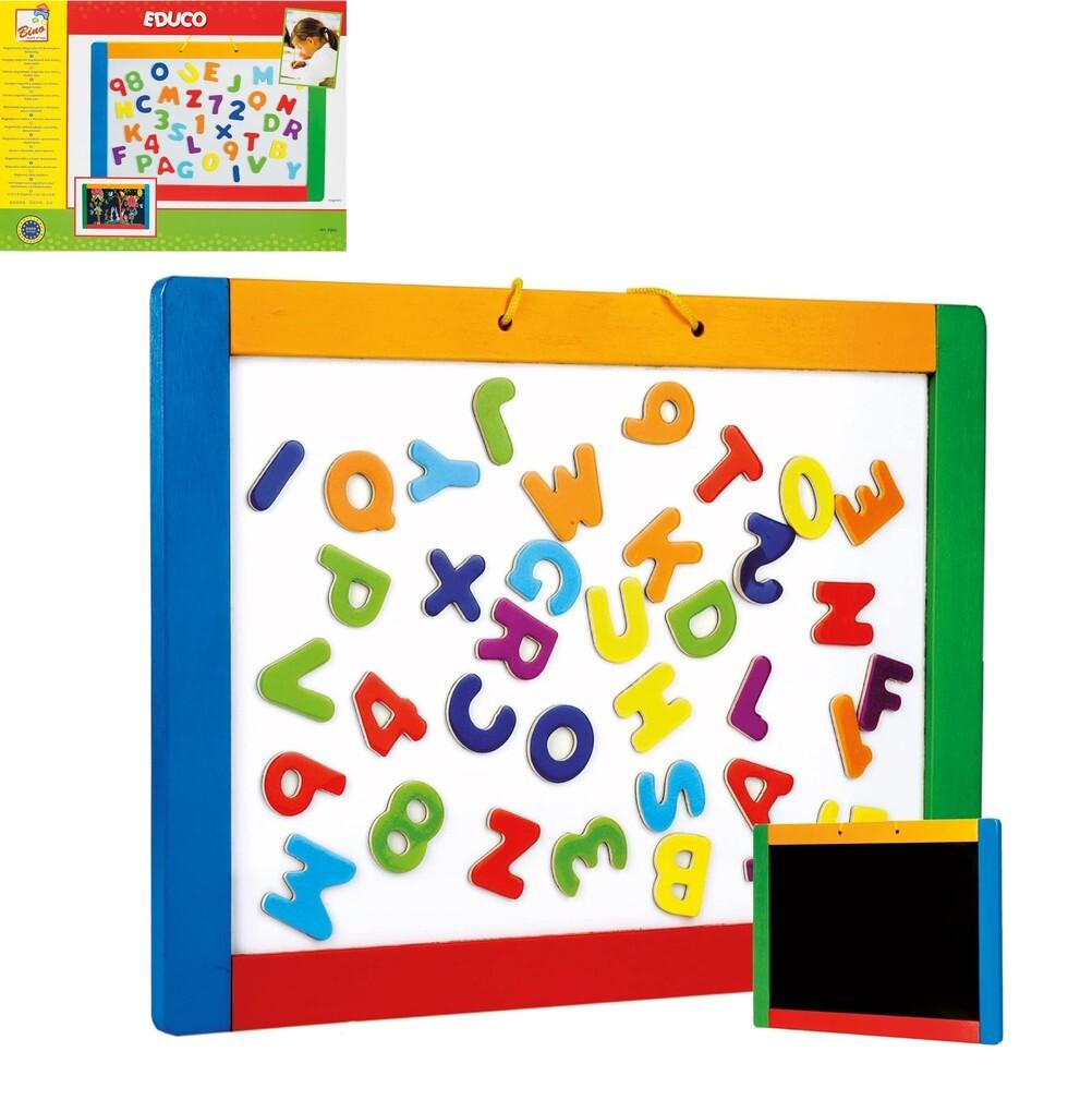 Bino 83651 - Educo Magnetische Tafel mit Buchstaben und Zahlen, plus Schieferseite, Whiteboard