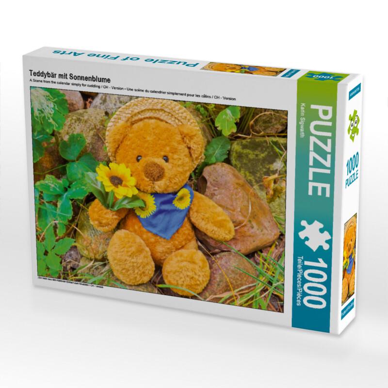 CALVENDO Puzzle Teddybär mit Sonnenblume 1000 Teile Lege-Größe 64 x 48 cm Foto-Puzzle Bild von Karin