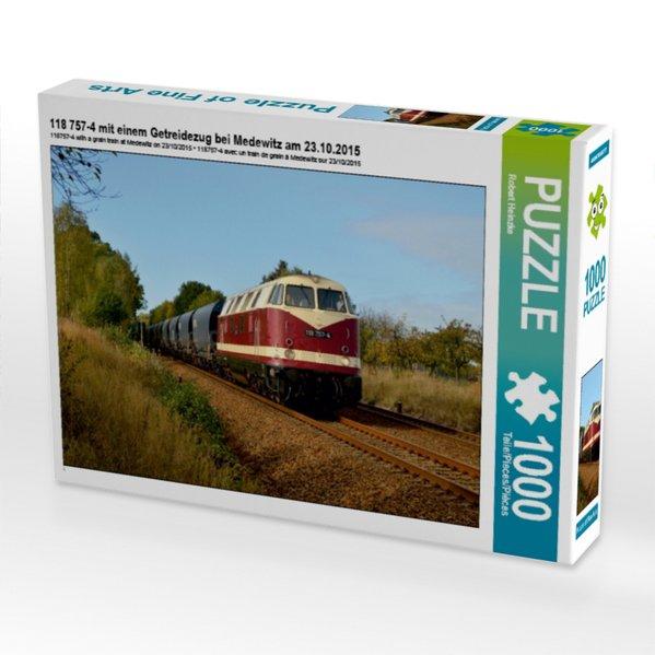 118 757-4 mit einem Getreidezug bei Medewitz am 23.10.2015 (Puzzle)