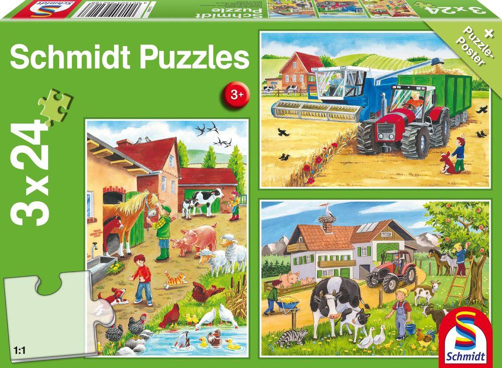 Auf dem Bauernhof. 3 x 24 Teile Puzzle