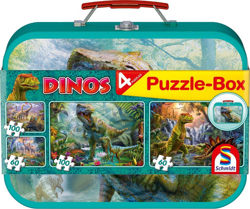 Dinos, Puzzle-Box, 2 x 60, 2 x100 Teile im Metallkoffer