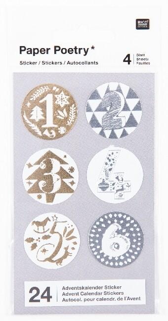 Adventskalender Sticker, gold/silber