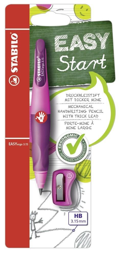 STABILO Bleistift EASYergo 3.15, pink/lila HB mit Spitzer, Rechtshänder