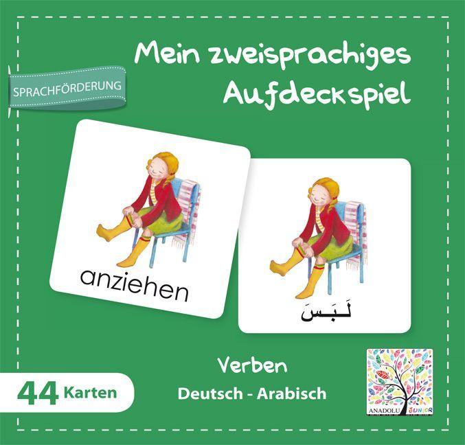 Mein zweisprachiges Aufdeckspiel, Verben Deutsch-Arabisch (Kinderspiel)