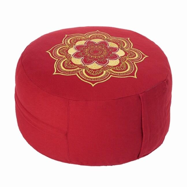 Meditationskissen Rot mit LOTUS MANDALA-Stickerei