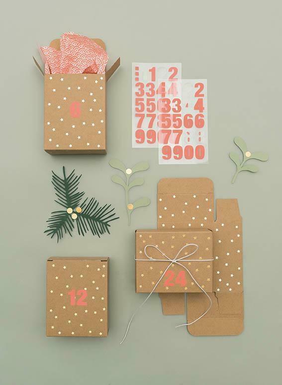 Adventskalender Boxen, Kraftpapier/Gold