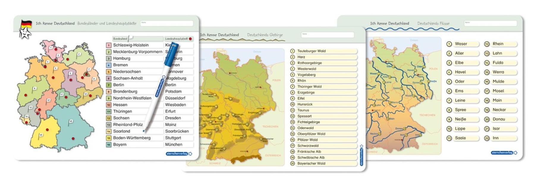 Ich kenne Deutschland - 1. Bundesländer & Landeshauptstädte, 2. Flüsse, 3. Gebirge im Set