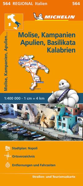 Michelin Molise, Kampanien, Apulien, Basilikata, Kalabrien. Straßen- und Tourismuskarte 1:400.000