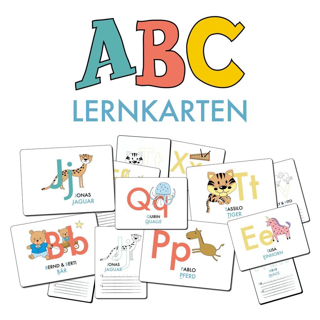 ABC-Lernkarten der Tiere, Bildkarten, Wortkarten, Flash Cards mit Groß- und Kleinbuchstaben