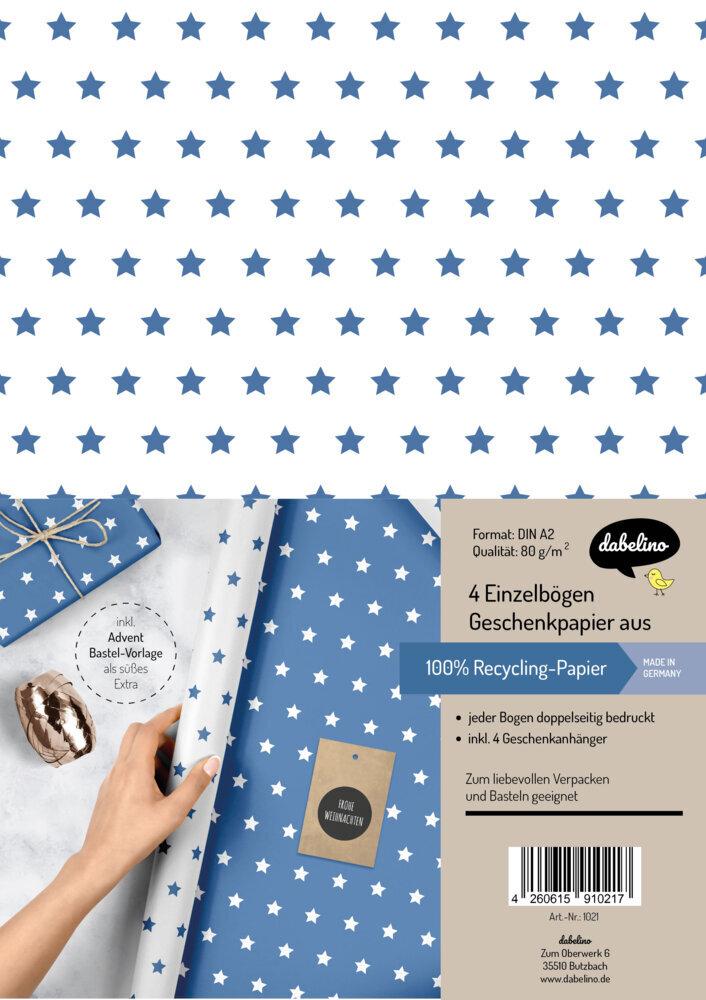 Geschenkpapier-Set Sterne (blau/weiß)