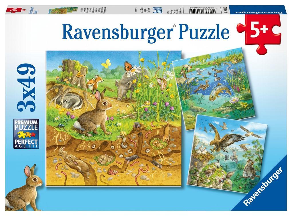 Tiere in ihren Lebensräumen - Puzzle mit 49 Teilen