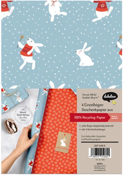 Geschenkpapier Set Weihnachten: Schneehase (für Kinder)