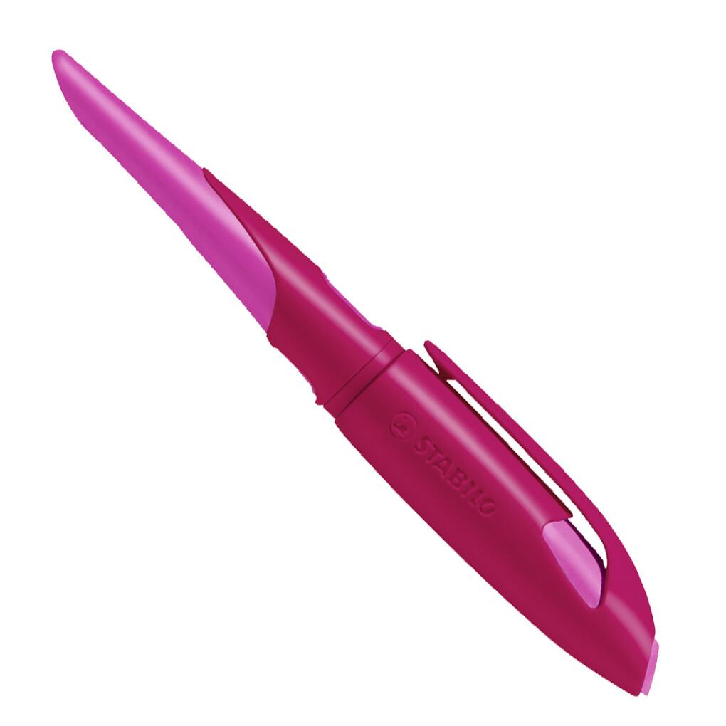 Ergonomischer Schulfüller für Linkshänder mit Standard-Feder M - STABILO EASYbirdy in beere/pink - E