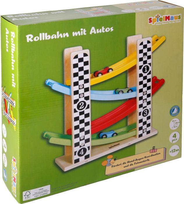 SpielMaus Holz Rollbahn mit Autos