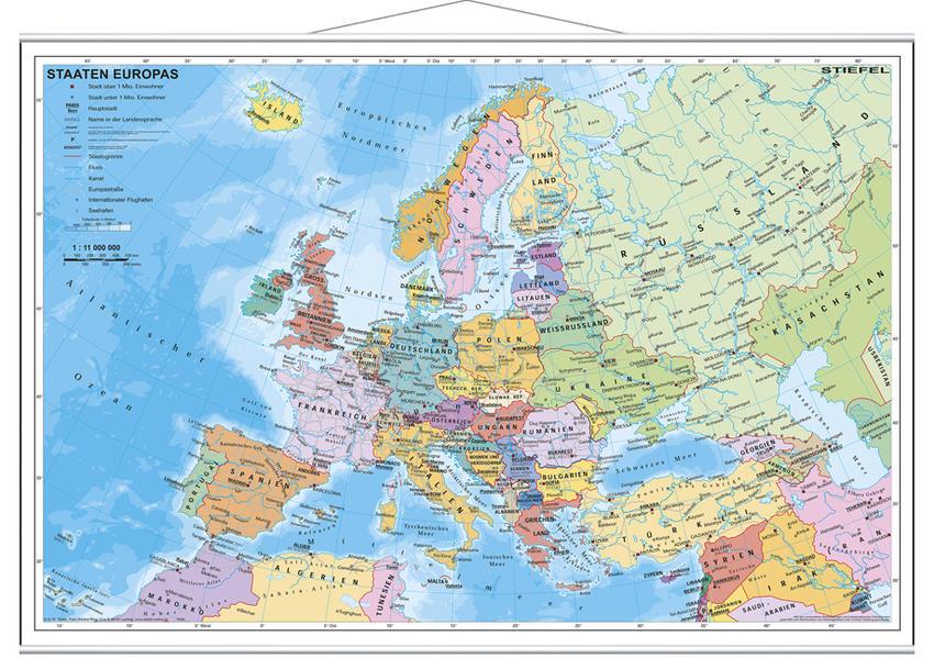 Staaten Europas. Wandkarte mit Metallleiste