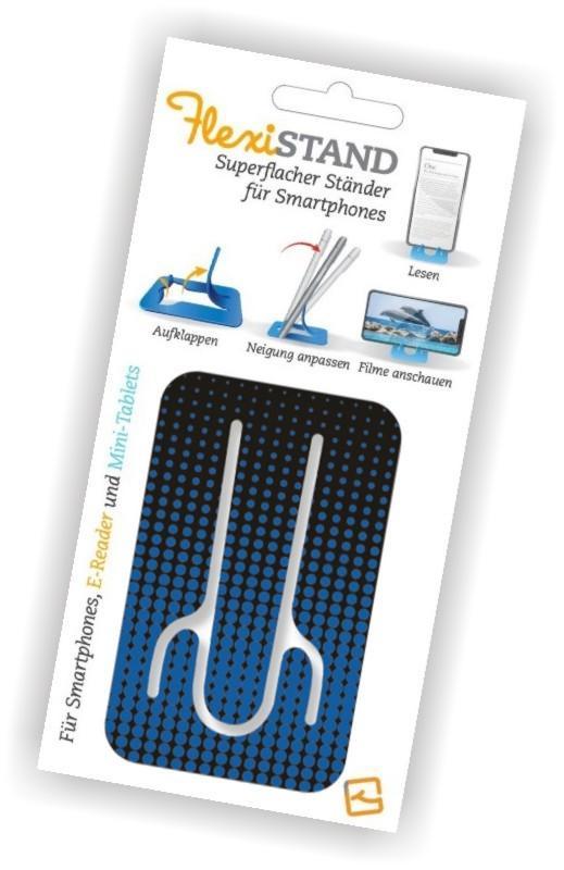 Flexistand (Blue Dots) | flexibler Handyaufsteller | für alle Handys und Mini-Tablets | superflach | stufenlos verstellbar | hochkant und quer | passt in jede Hosentasche