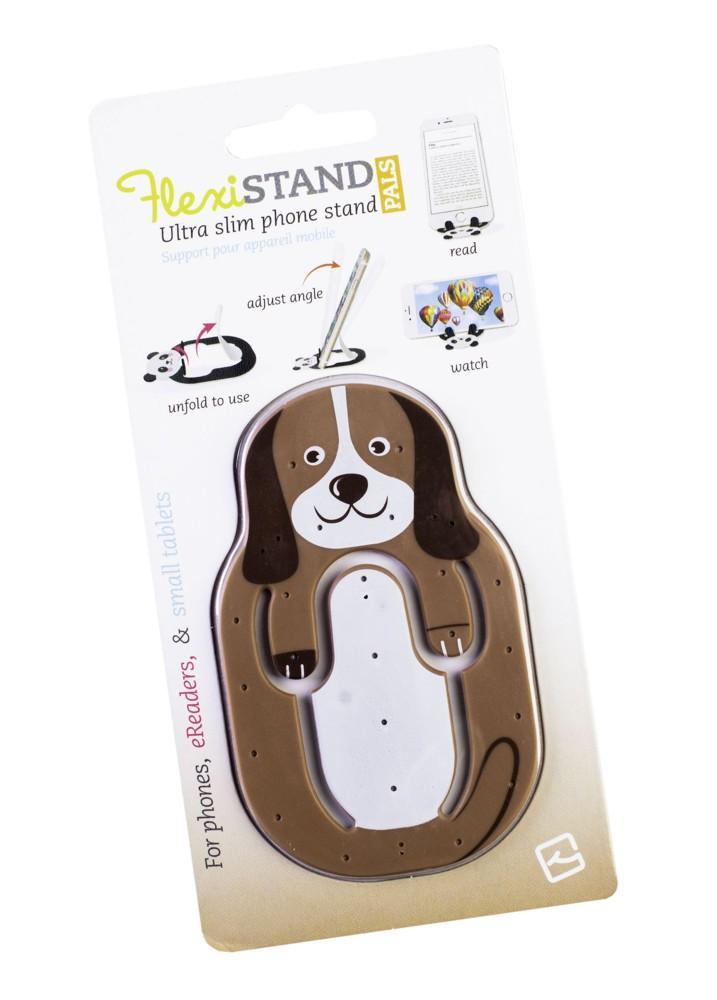 Flexistand (Hund) | flexibler Handyaufsteller | für alle Handys und Mini-Tablets | superflach | stufenlos verstellbar | hochkant und quer | passt in jede Hosentasche