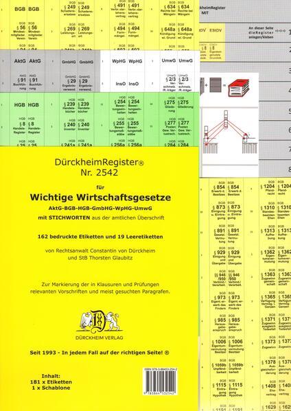 DürckheimRegister® WICHTIGE WIRTSCHAFTSGESETZE (BGB, HGB, GmbHG, AktG, UmwG) MIT Stichworten