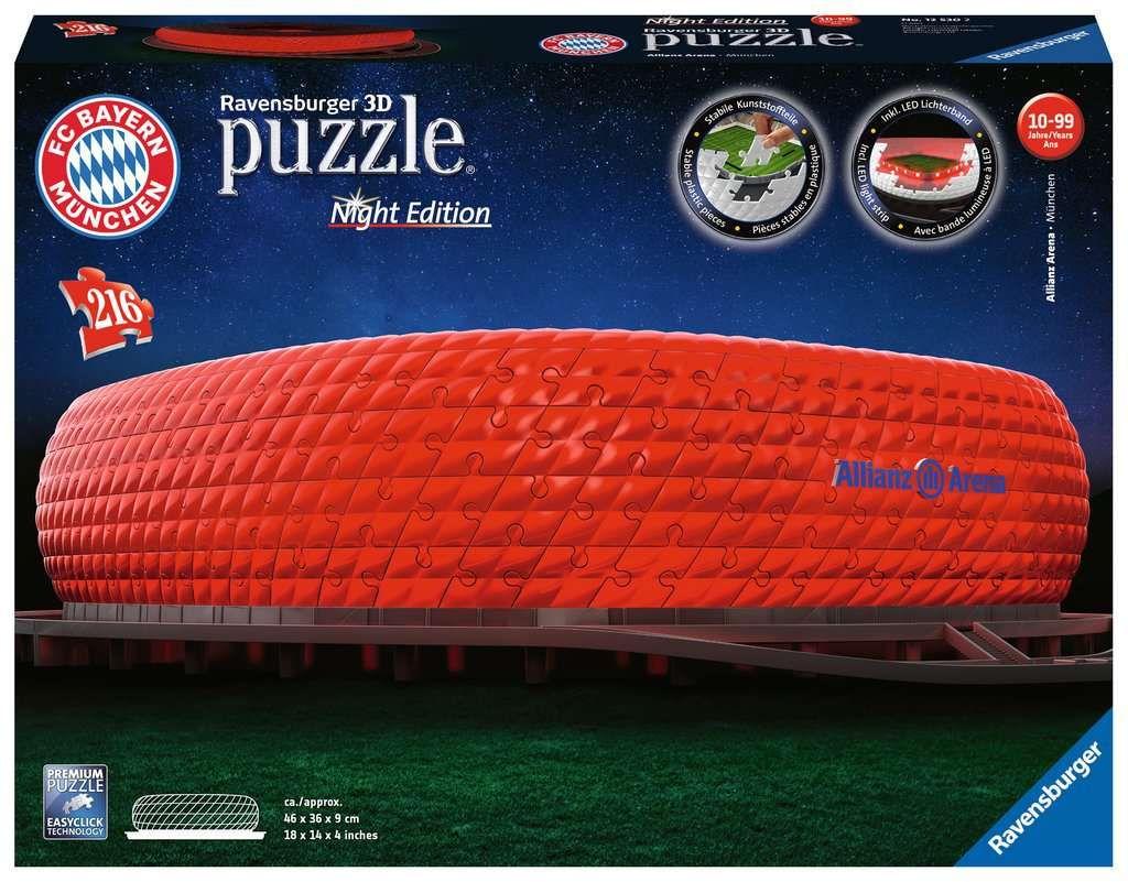 Ravensburger 3D Puzzle Allianz Arena bei Nacht 12530 - Bayern München Fanartikel - leuchtet im Dunkeln