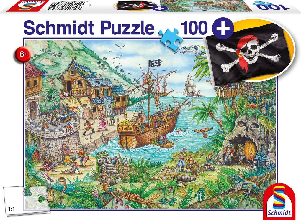 Schmidt Spiele - In der Piratenbucht, 100 Teile, mit Add-on, Piratenflagge