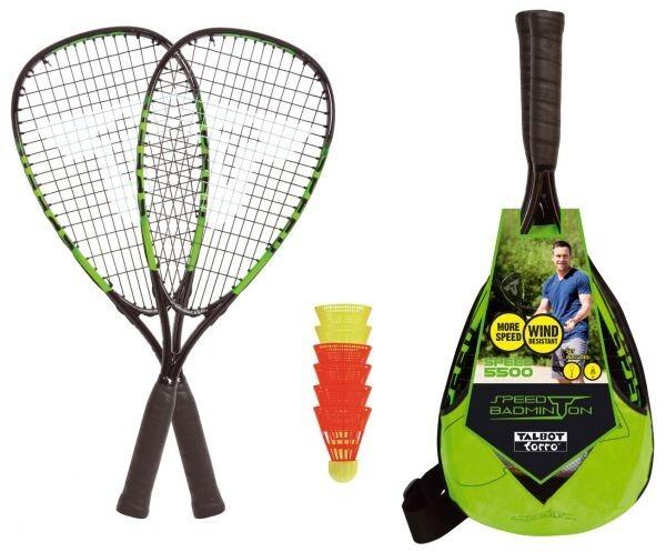 Talbot Torro 490115 - Speed-Badminton-Set SPEED 5500, 2 Alu-Rackets, 6 Bälle, 3/4 Tasche, schwarz-grün