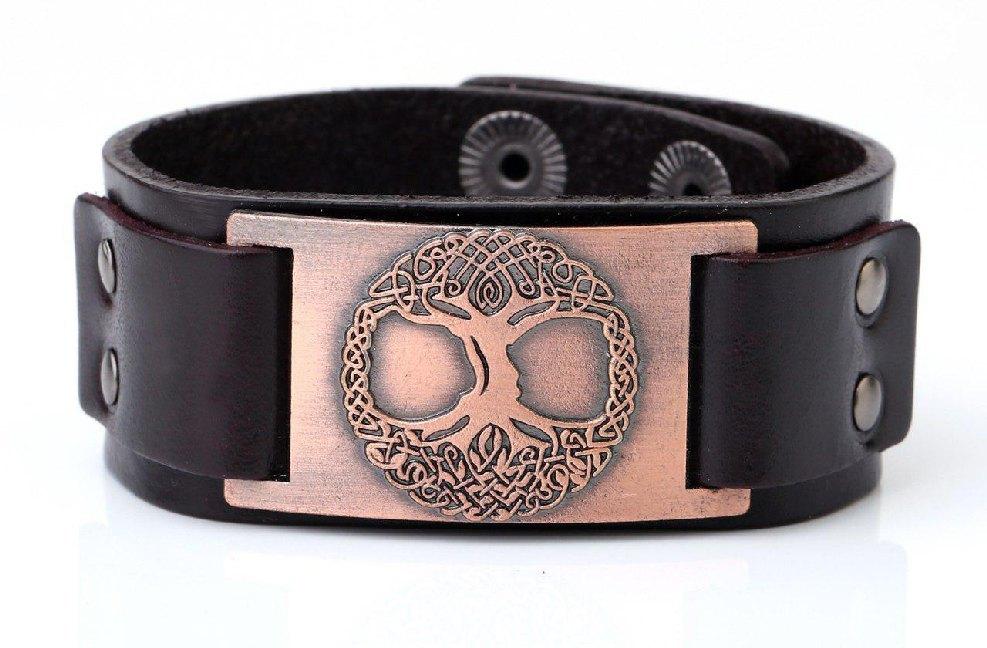 Armband "Baum des Lebens" Leder, braun, Metalllegierung, bronzefarben