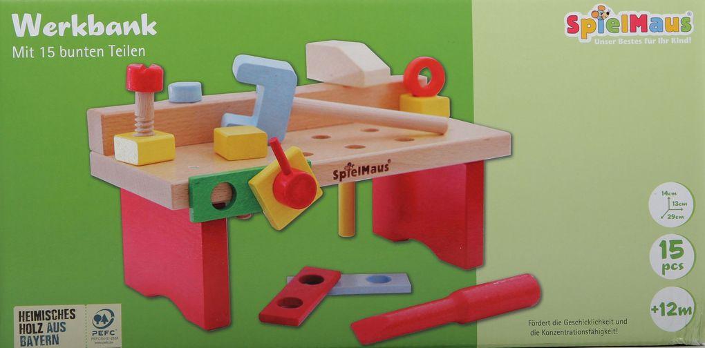 SpielMaus Holz Werkbank 15-teilig, 29 x 14 x 13 cm