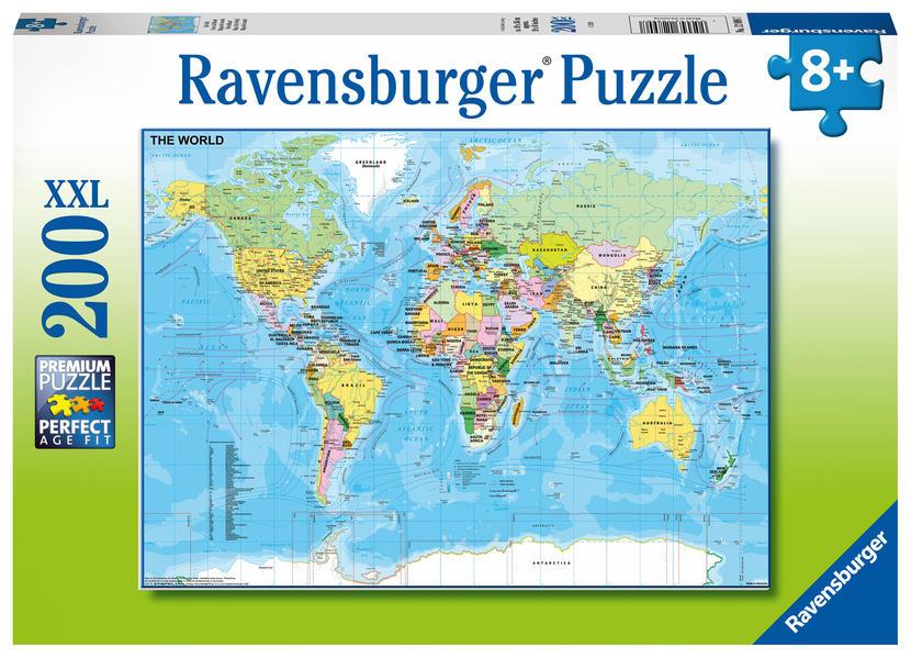 Ravensburger Kinderpuzzle - 12890 Die Welt - Puzzle-Weltkarte für Kinder ab 8 Jahren, mit 200 Teilen im XXL-Format