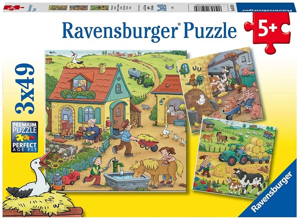 Ravensburger Kinderpuzzle - 05078 Viel los auf dem Bauernhof - Puzzle für Kinder ab 5 Jahren, mit 3x49 Teilen