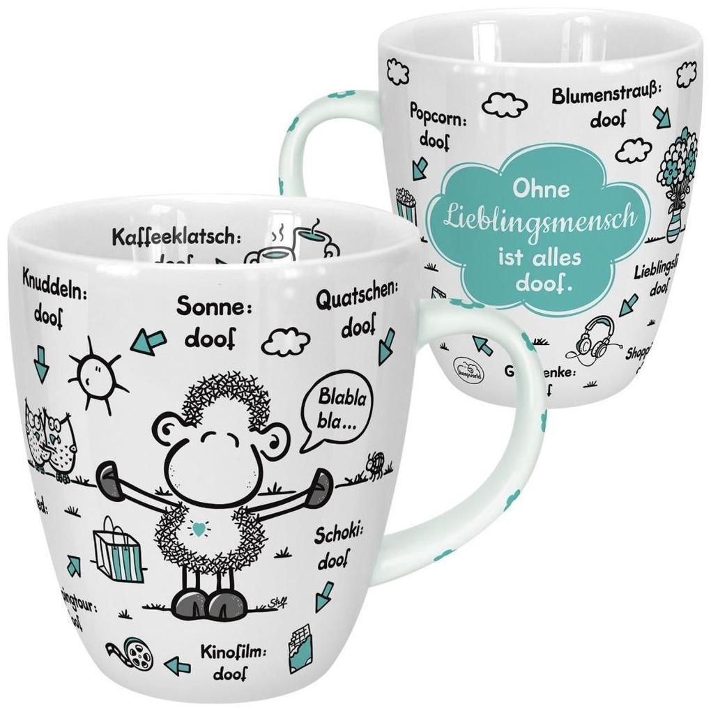 Sheepworld 46508 Tasse Ohne Lieblingsmensch ist alles doof, Wolke, 45 cl, Blau, Geschenktasse