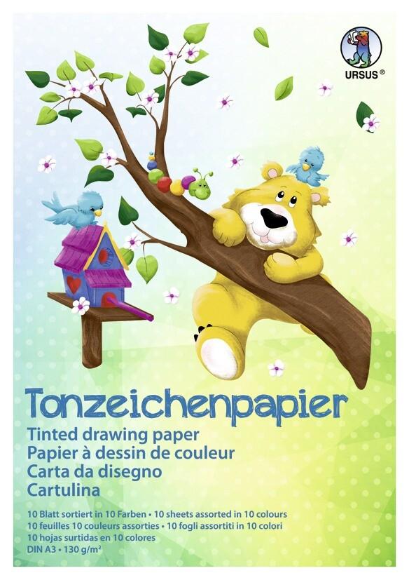 URSUS Basispapiere Tonzeichenpapier-Block Intensiv, 130 g/m², Format DIN A3, 10 Blatt sortiert