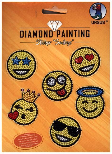 URSUS Kinder-Bastelsets Diamond Painting Sticker Smileys, 2er Bogen