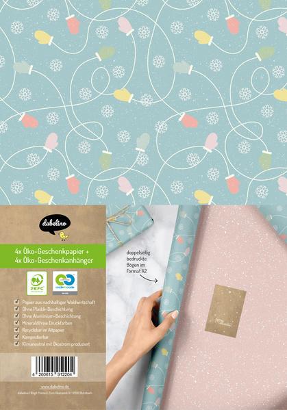 Geschenkpapier Set Weihnachten: Handschuhe (blau, rosa) für Kinder und Erwachsene