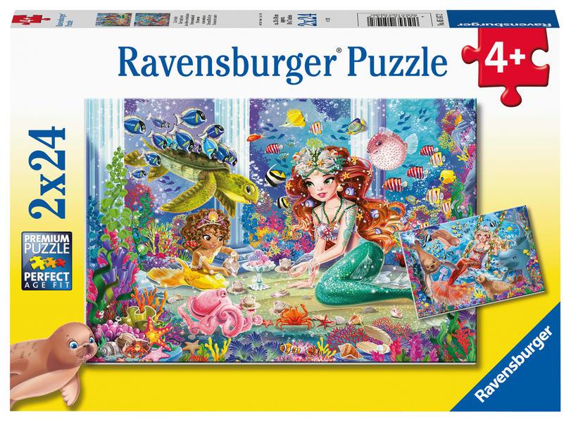 Ravensburger Kinderpuzzle - 05147 Zauberhafte Meerjungfrauen - Puzzle für Kinder ab 4 Jahren, mit 2x24 Teilen