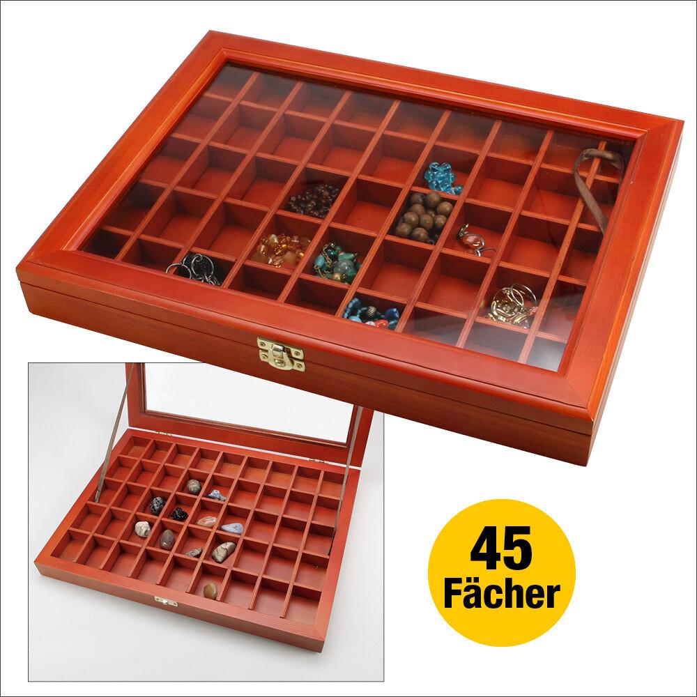 Vitrine aus Holz mit 45 Fächern