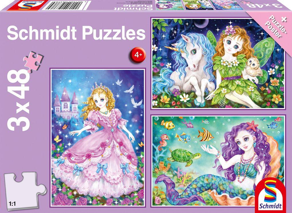 Prinzessin, Fee & Meerjungfrau. Puzzle 3 x 24 Teile