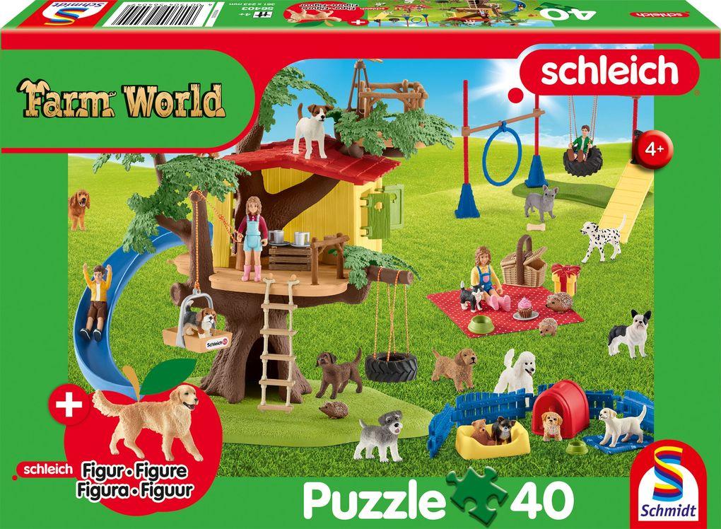 Farm World, Fröhliche Hunde. Puzzle 40 Teile, mit Add-on (eine Original Figur)