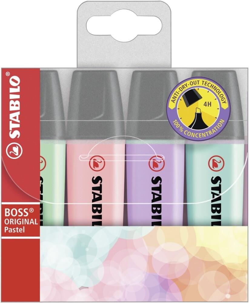 STABILO Textmarker BOSS ORIGINAL, 4er Set Pastellfarben