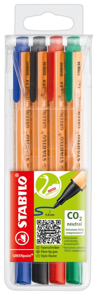 Umweltfreundlicher Filzschreiber - STABILO GREENpoint - 4er Pack - blau, schwarz, rot, grün