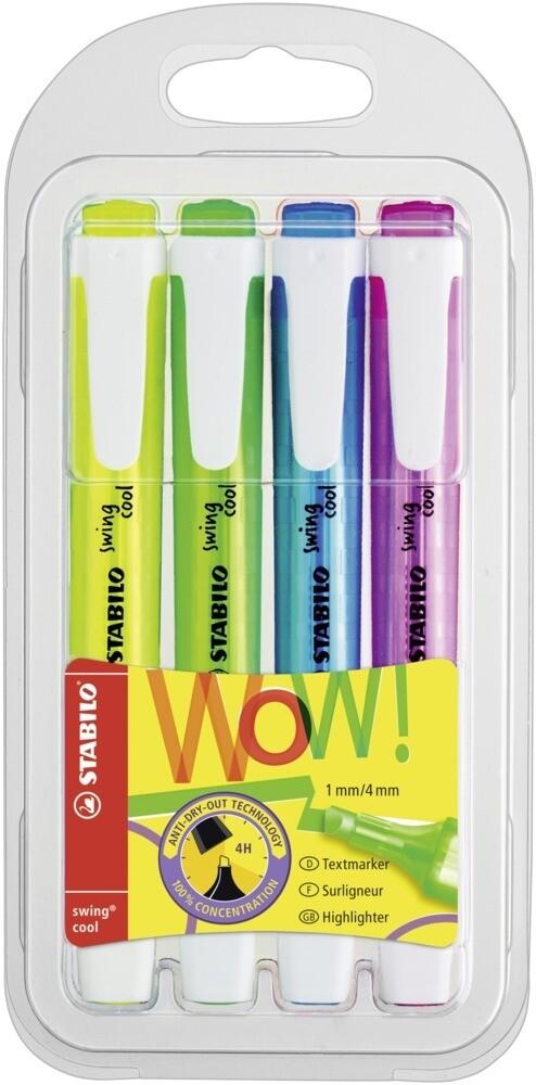 Textmarker - STABILO swing cool - 4er Pack - gelb, grün, blau, pink