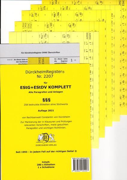 DürckheimRegister® EStG+EStDV KOMPLETT alle §§, OHNE Stichworte