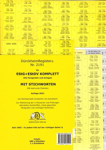 DürckheimRegister® EStG+EStDV KOMPLETT alle §§ MIT STICHWORTEN