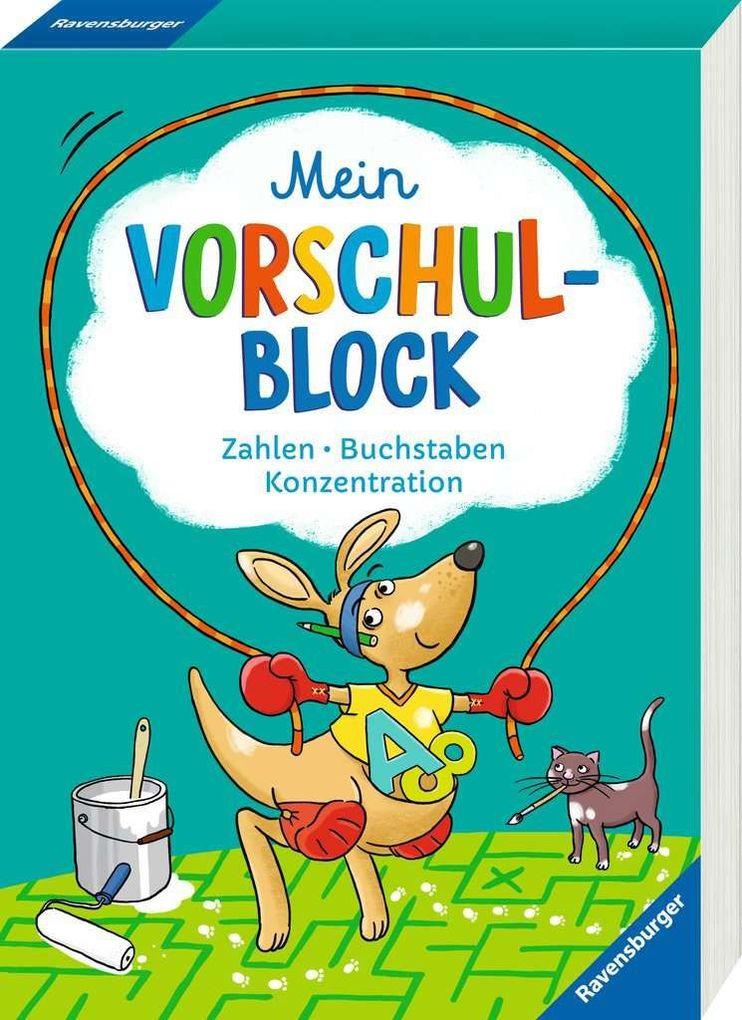 Ravensburger Mein Vorschul-Block - Zahlen, Buchstaben, Konzentration - Rätselspaß für Vorschulkinder ab 5 Jahren - Vorbereitung auf Schule